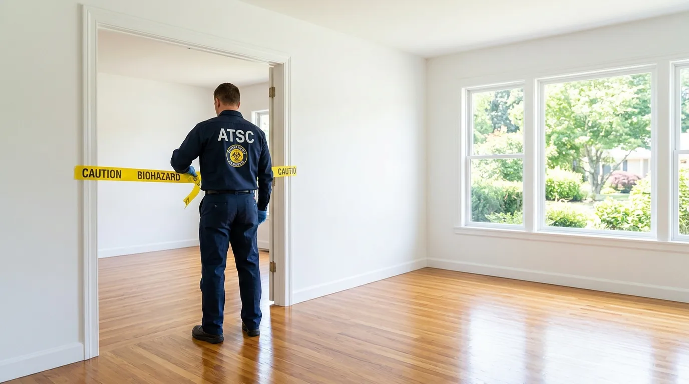 Certified biohazard cleanup crew performing Crime Scene Cleanup in Doffing